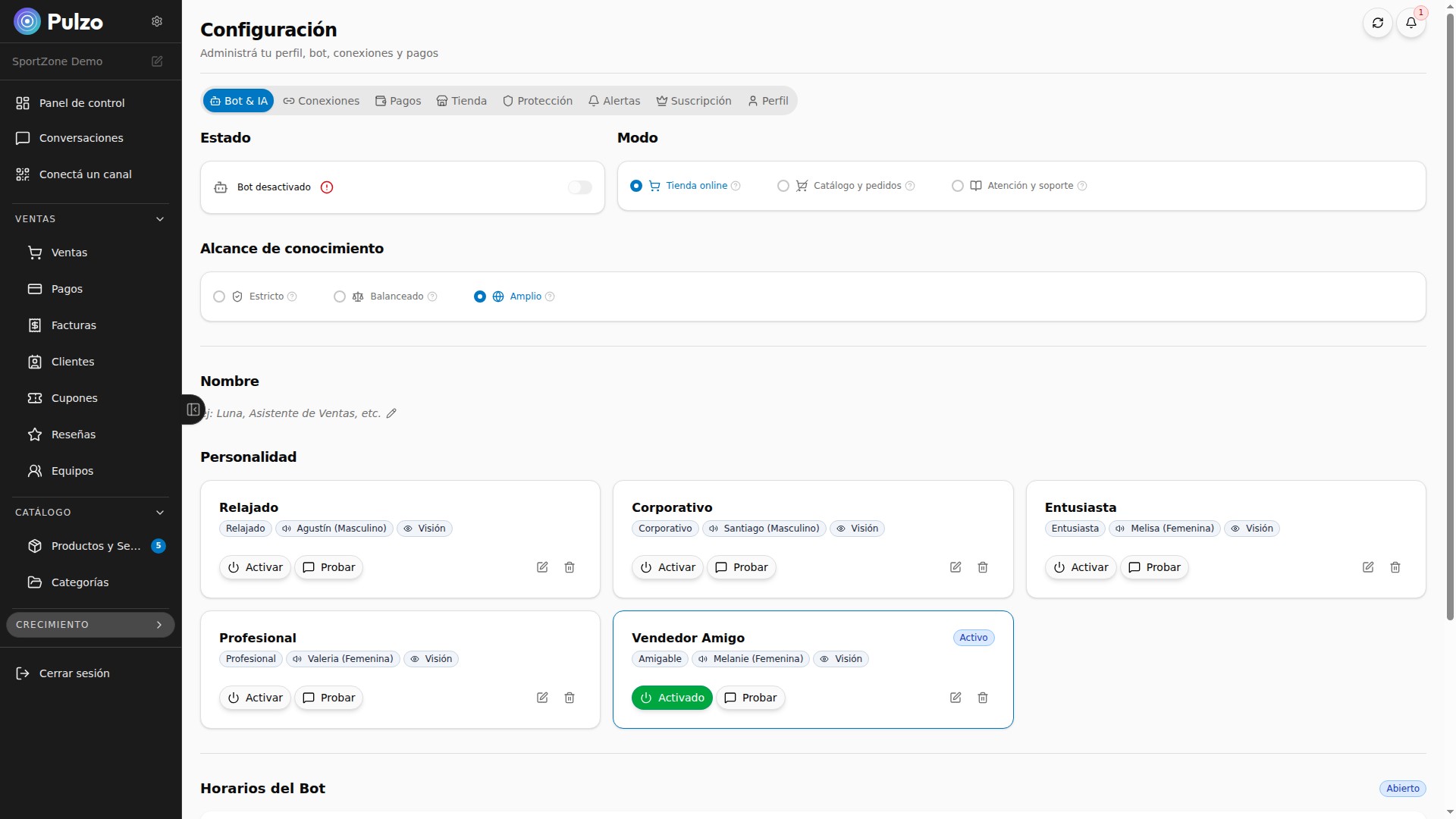 Configuracion de personalidad del bot